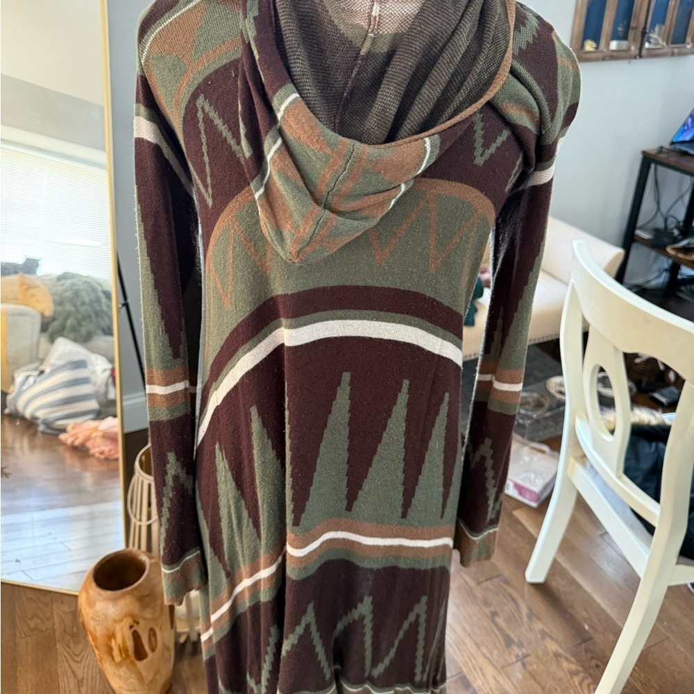ONE WORLD Live and let live SOFT Multicolor Geometric Cardigan W hood - Picture 7 of 10